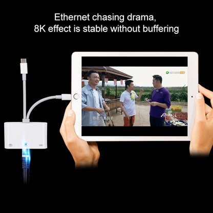 NK-107 Pro 3 in 1 USB-C / Type-C + 8 Pin Male to USB + RJ45 + 8 Pin Charging Female Interface Ada...