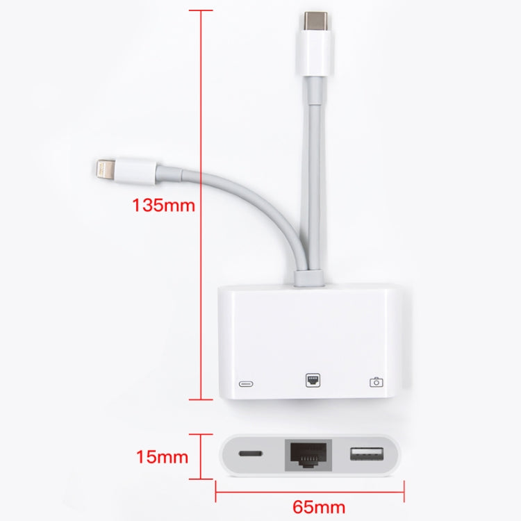 NK-107 Pro 3 in 1 USB-C / Type-C + 8 Pin Male to USB + RJ45 + 8 Pin Charging Female Interface Ada...