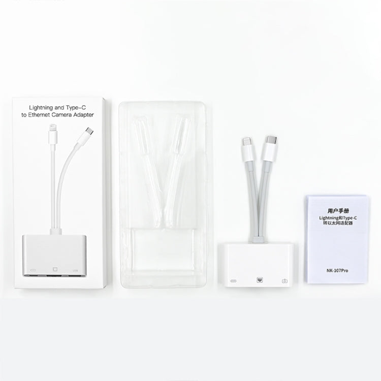 NK-107 Pro 3 in 1 USB-C / Type-C + 8 Pin Male to USB + RJ45 + 8 Pin Charging Female Interface Ada...