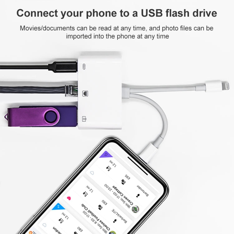 NK-107 Pro 3 in 1 USB-C / Type-C + 8 Pin Male to USB + RJ45 + 8 Pin Charging Female Interface Ada...