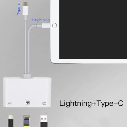 NK-107 Pro 3 in 1 USB-C / Type-C + 8 Pin Male to USB + RJ45 + 8 Pin Charging Female Interface Ada...