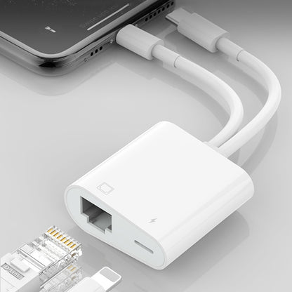 NK-1035 Pro 2 in 1 USB-C / Type-C + 8 Pin Male to RJ45 + 8 Pin Charging Female Interface Adapter�...
