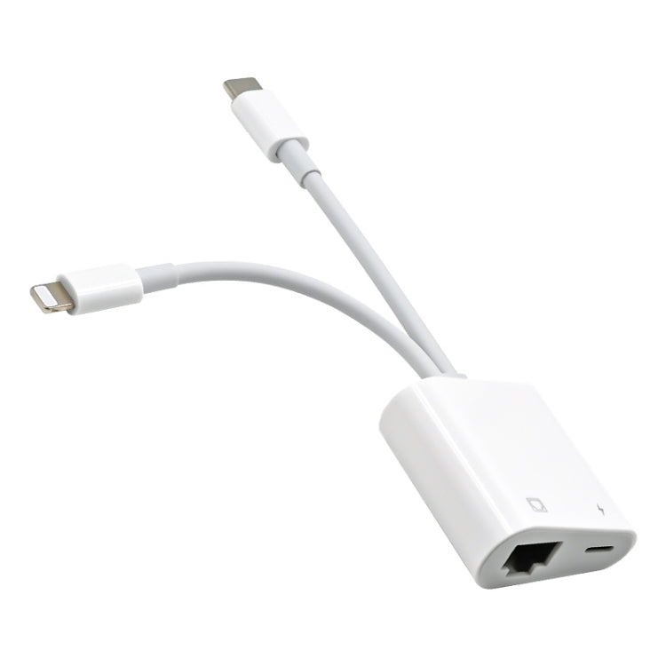 NK-1035 Pro 2 in 1 USB-C / Type-C + 8 Pin Male to RJ45 + 8 Pin Charging Female Interface Adapter�...