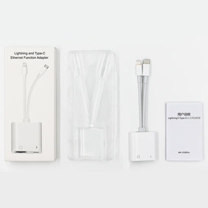 NK-1035 Pro 2 in 1 USB-C / Type-C + 8 Pin Male to RJ45 + 8 Pin Charging Female Interface Adapter�...