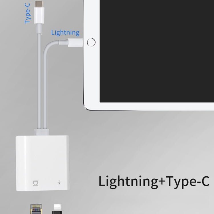 NK-1035 Pro 2 in 1 USB-C / Type-C + 8 Pin Male to RJ45 + 8 Pin Charging Female Interface Adapter�...