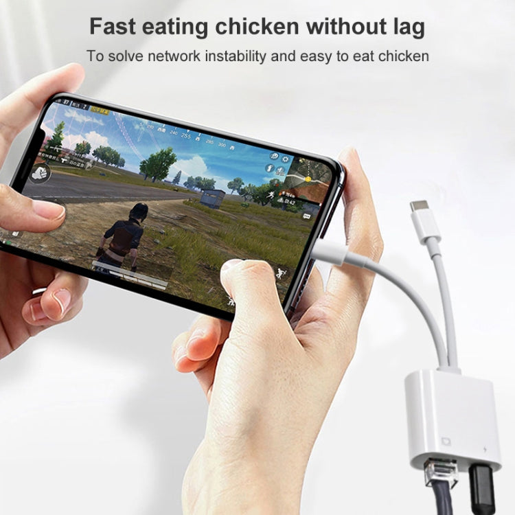 NK-1035 Pro 2 in 1 USB-C / Type-C + 8 Pin Male to RJ45 + 8 Pin Charging Female Interface Adapter�...