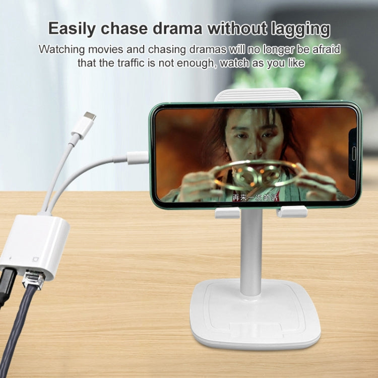 NK-1035 Pro 2 in 1 USB-C / Type-C + 8 Pin Male to RJ45 + 8 Pin Charging Female Interface Adapter�...