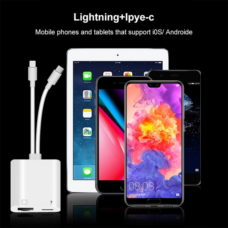 NK-1035 Pro 2 in 1 USB-C / Type-C + 8 Pin Male to RJ45 + 8 Pin Charging Female Interface Adapter�...