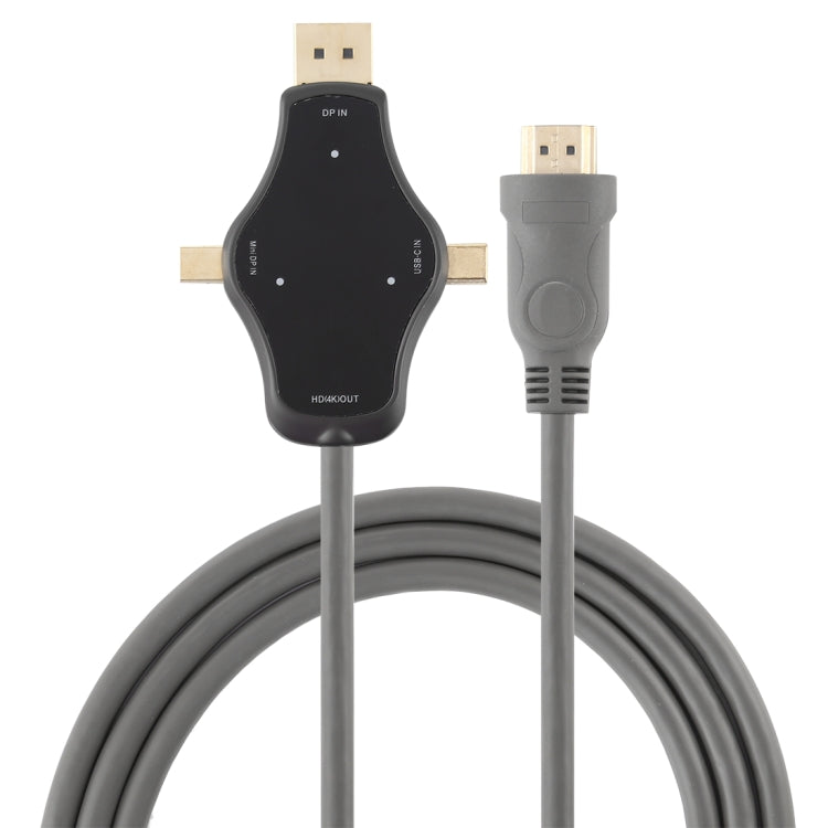 D65A 1.8m DisplayPort In & Mini DP In & USB-C / Type-C In to HDMI 4K Output Video Adapter Cable��...