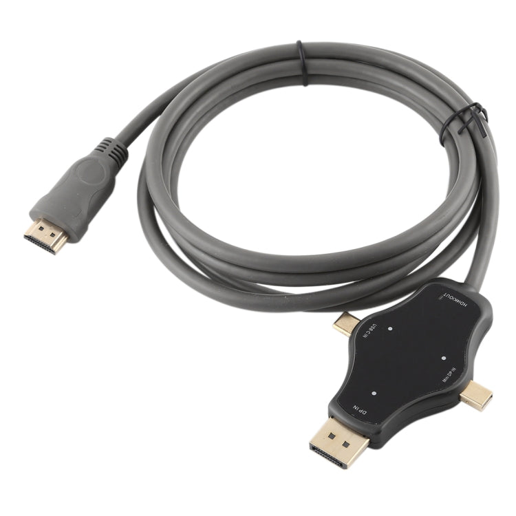 D65A 1.8m DisplayPort In & Mini DP In & USB-C / Type-C In to HDMI 4K Output Video Adapter Cable��...