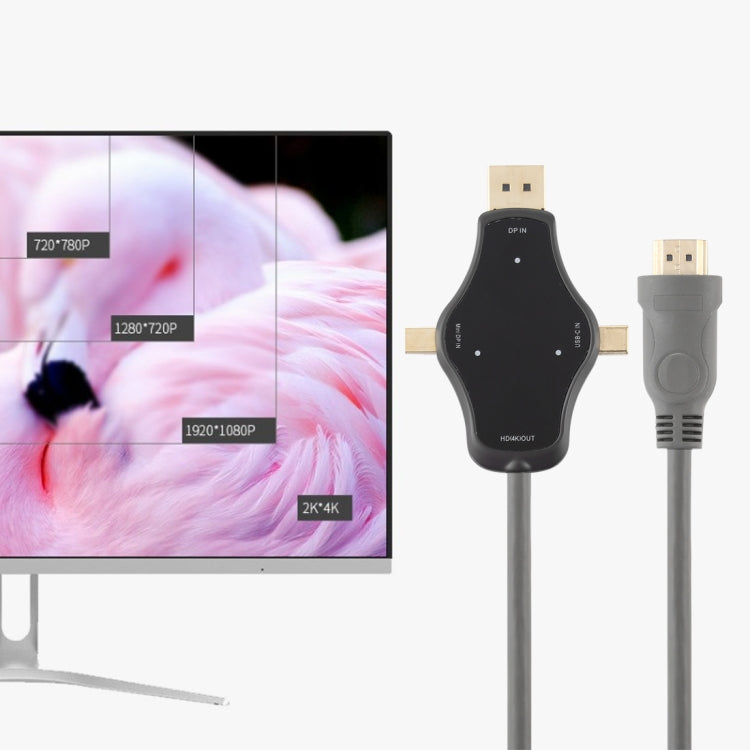 D65A 1.8m DisplayPort In & Mini DP In & USB-C / Type-C In to HDMI 4K Output Video Adapter Cable��...