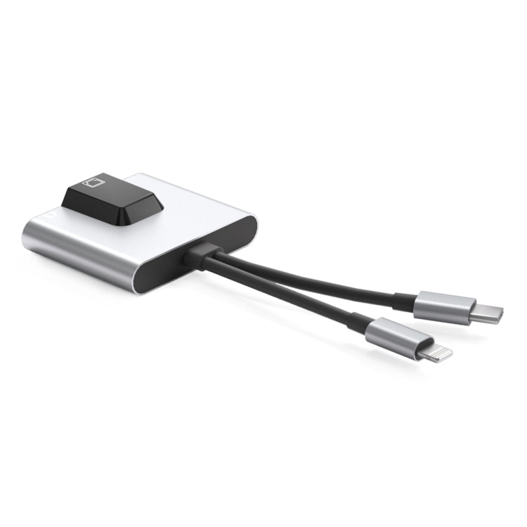NK-1056Pro 3 in 1 8 Pin + USB-C / Type-C Male to 8 Pin Charging + Ethernet + 3.5mm Earphone Femal...