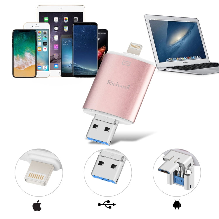 Richwell 3 in 1 64G Type-C + 8 Pin + USB 3.0 Flash Disk