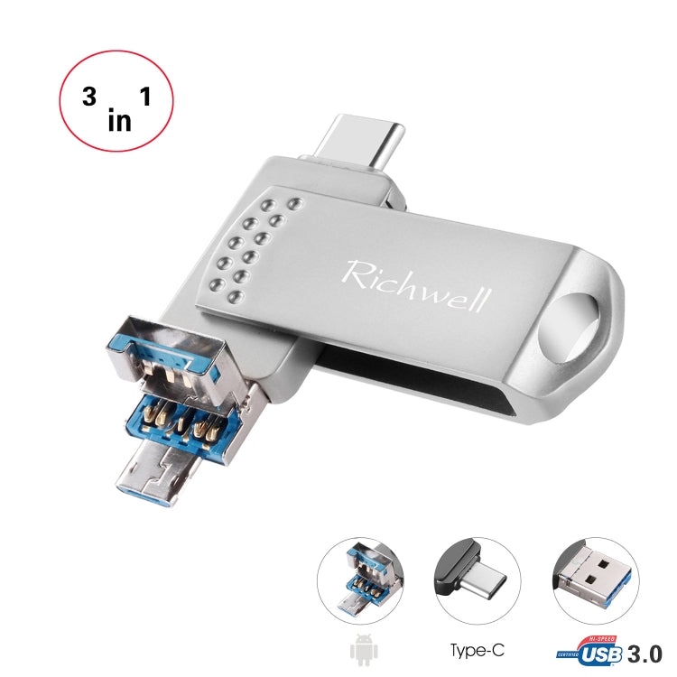 Richwell 3 in 1 32G Type-C + Micro USB + USB 3.0 Metal Flash Disk with OTG Function