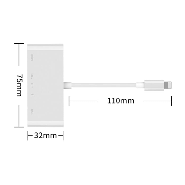 75215 5 in 1 8 Pin to HDMI + SD Card Slot + TF Card Slot + USB + 8 Pin Charging Port HD Video Con...