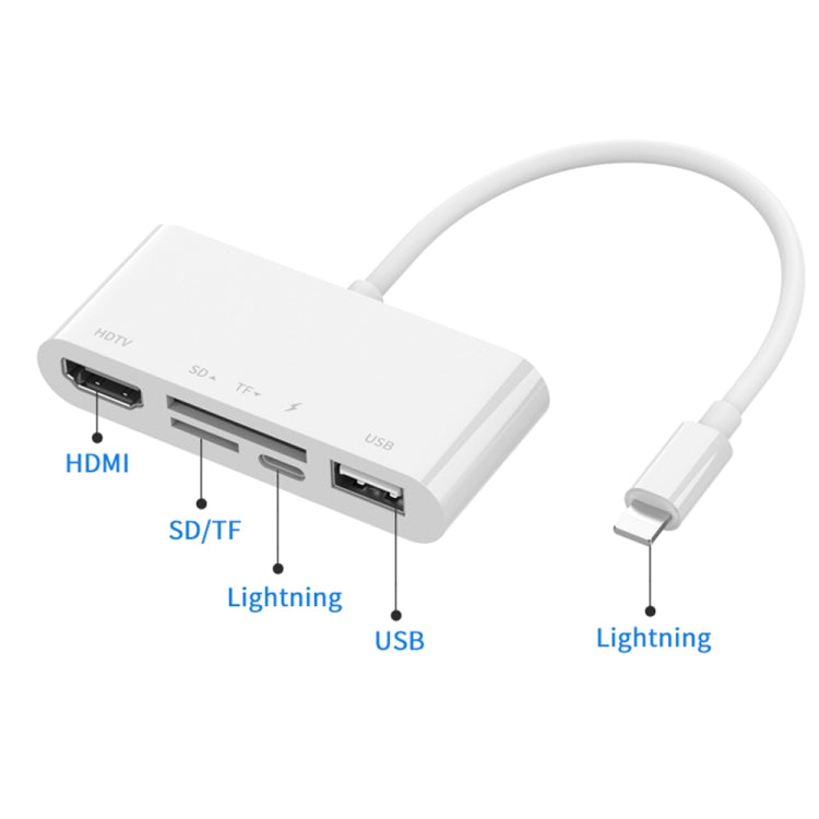 75215 5 in 1 8 Pin to HDMI + SD Card Slot + TF Card Slot + USB + 8 Pin Charging Port HD Video Con...