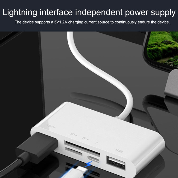 75215 5 in 1 8 Pin to HDMI + SD Card Slot + TF Card Slot + USB + 8 Pin Charging Port HD Video Con...