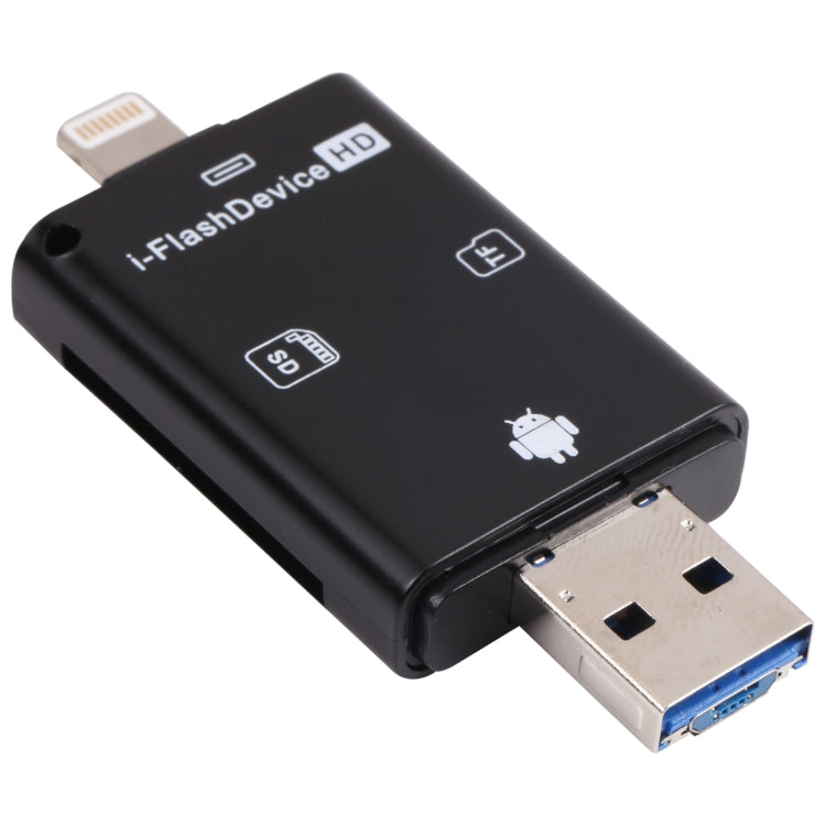 NK-208 3 in 1 i-Flash TF Card / SD Card Reader For 8 Pin + USB 2.0 + Micro USB Devices(Black)����...