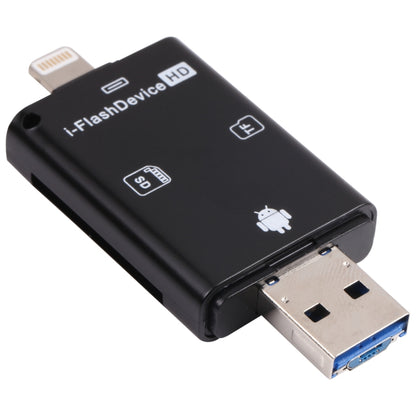 NK-208 3 in 1 i-Flash TF Card / SD Card Reader For 8 Pin + USB 2.0 + Micro USB Devices(Black)����...