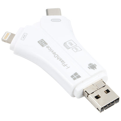 NK-908 4 in 1 i-Flash Y-shaped TF Card / SD Card Reader For 8 Pin + USB-C / Type-C + Micro USB + ...