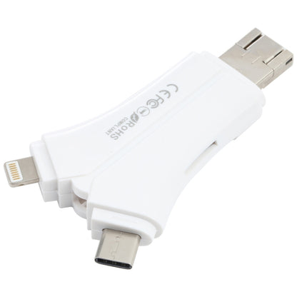 NK-908 4 in 1 i-Flash Y-shaped TF Card / SD Card Reader For 8 Pin + USB-C / Type-C + Micro USB + ...