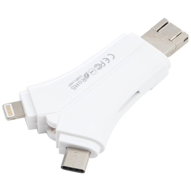 NK-908 4 in 1 i-Flash Y-shaped TF Card / SD Card Reader For 8 Pin + USB-C / Type-C + Micro USB + ...