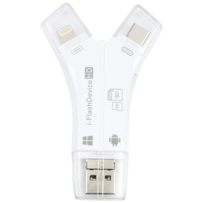NK-908 4 in 1 i-Flash Y-shaped TF Card / SD Card Reader For 8 Pin + USB-C / Type-C + Micro USB + ...