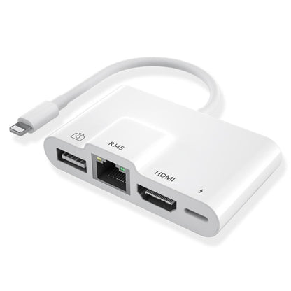 4 in 1 8 Pin Male to 8 Pin Power + RJ45 Ethernet + HDMI + USB Camera Female OTG Digital AV Adapte...