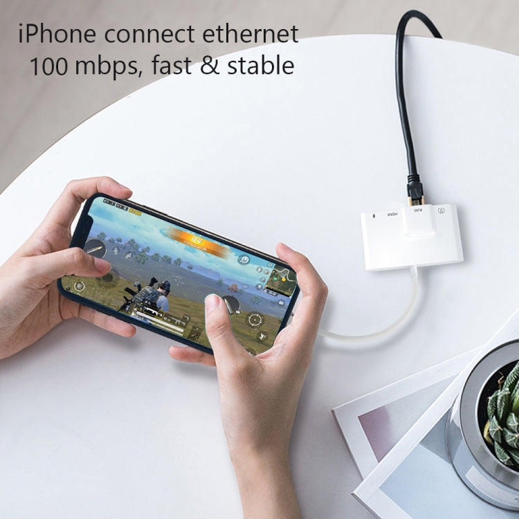 4 in 1 8 Pin Male to 8 Pin Power + RJ45 Ethernet + HDMI + USB Camera Female OTG Digital AV Adapte...