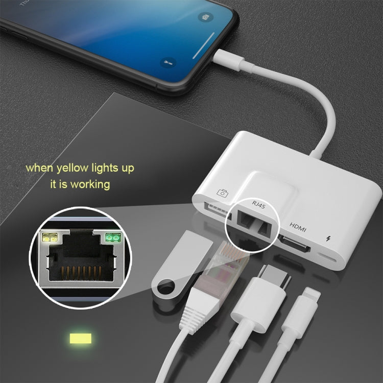 4 in 1 8 Pin Male to 8 Pin Power + RJ45 Ethernet + HDMI + USB Camera Female OTG Digital AV Adapte...
