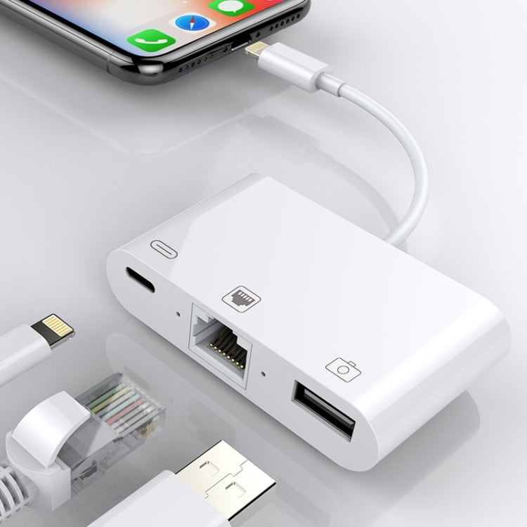 3 in 1 Ethernet + USB + 8 Pin Charging Female to 8 Pin Male
