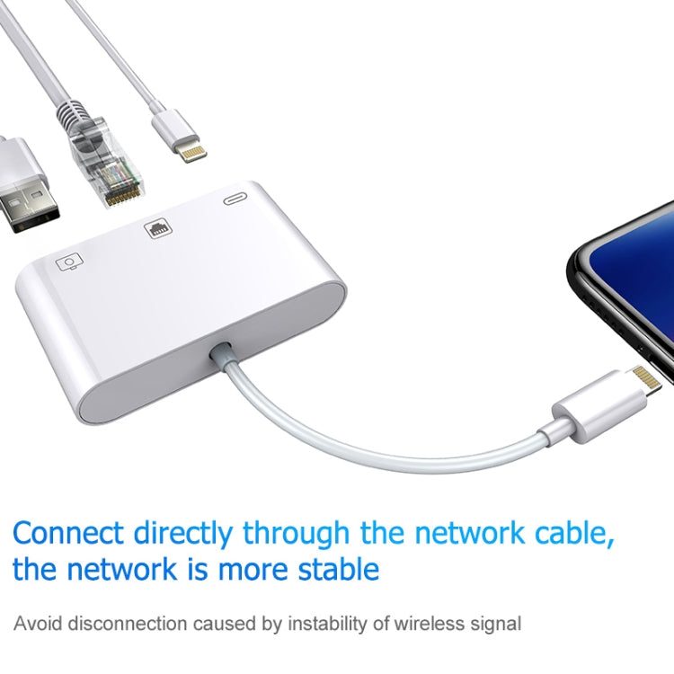 3 in 1 Ethernet + USB + 8 Pin Charging Female to 8 Pin Male