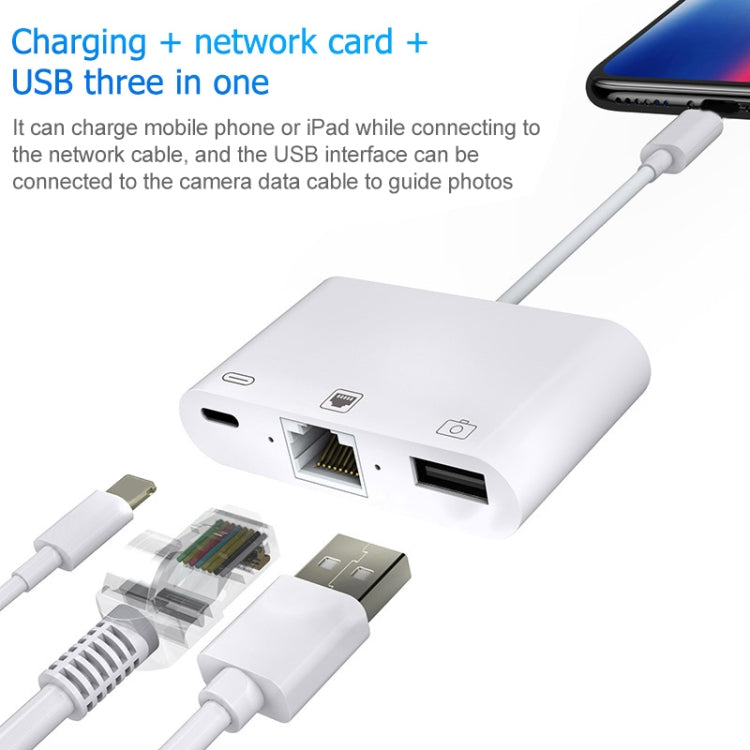 3 in 1 Ethernet + USB + 8 Pin Charging Female to 8 Pin Male