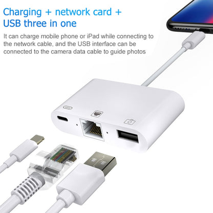 3 in 1 Ethernet + USB + 8 Pin Charging Female to 8 Pin Male