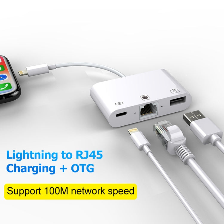 3 in 1 Ethernet + USB + 8 Pin Charging Female to 8 Pin Male