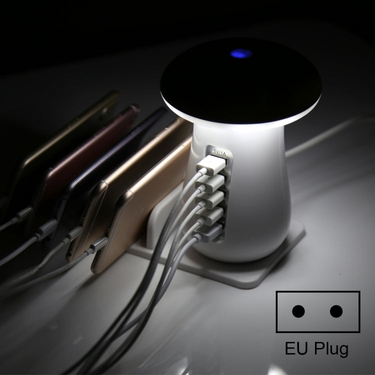XLD888 5 Ports (2 x 5V/1A + 2 x 5V/2.1A + 1 x QC3.0) USB Charger Mushroom Light Desk Lamp Charger...