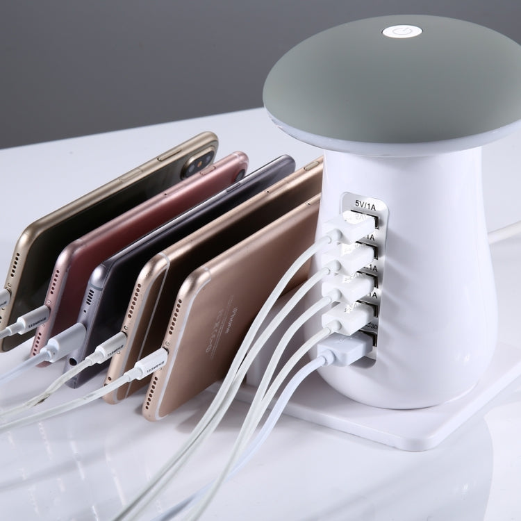XLD888 5 Ports (2 x 5V/1A + 2 x 5V/2.1A + 1 x QC3.0) USB Charger Mushroom Light Desk Lamp Charger...