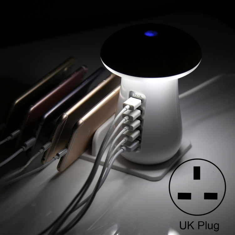 XLD888 5 Ports (2 x 5V/1A + 2 x 5V/2.1A + 1 x QC3.0) USB Charger Mushroom Light Desk Lamp Charger...