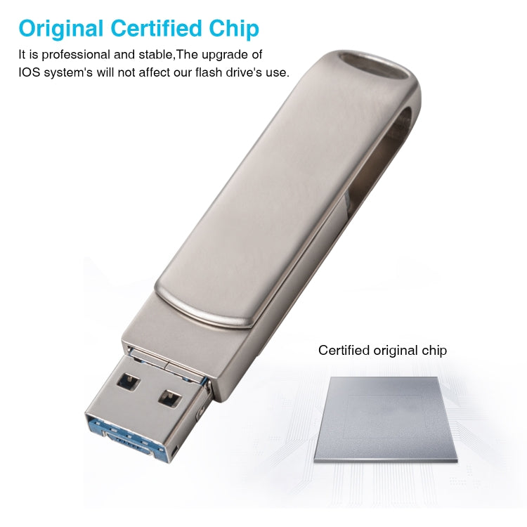 Richwell 3 in 1 128G Micro USB + 8 Pin + USB 3.0 Metal Rotating Push-pull Flash Disk with OTG Fun...