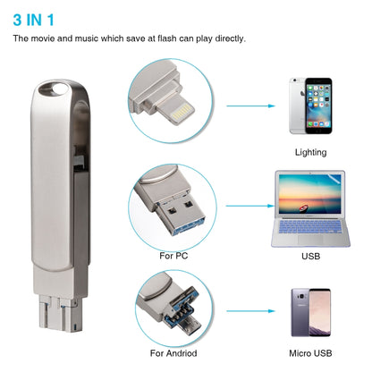 Richwell 3 in 1 128G Micro USB + 8 Pin + USB 3.0 Metal Rotating Push-pull Flash Disk with OTG Fun...