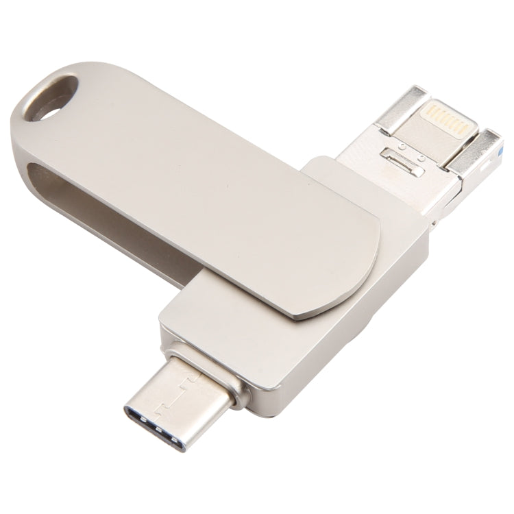 3 in 1 64G Micro USB + 8 Pin + Type-C Metal Rotating Push-pull Flash Disk with OTG Function������...