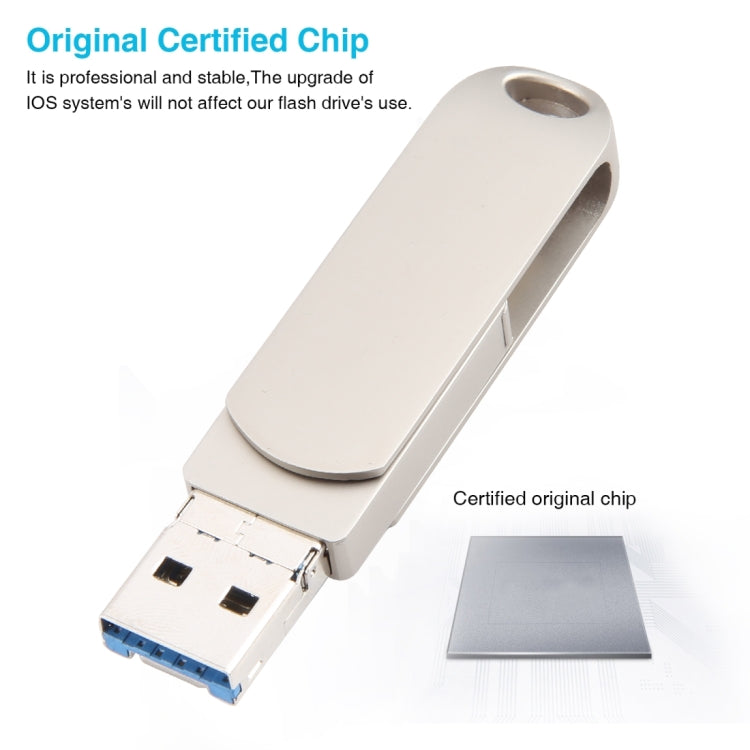 3 in 1 64G Micro USB + 8 Pin + Type-C Metal Rotating Push-pull Flash Disk with OTG Function������...
