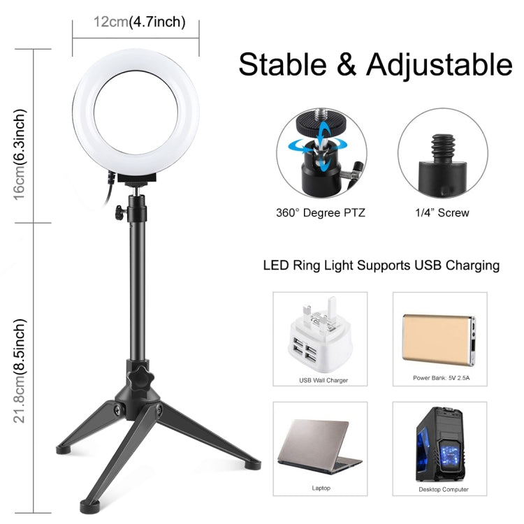 PULUZ 4.7 inch 12cm USB 3 Modes Lights+Desktop Tripod Holder