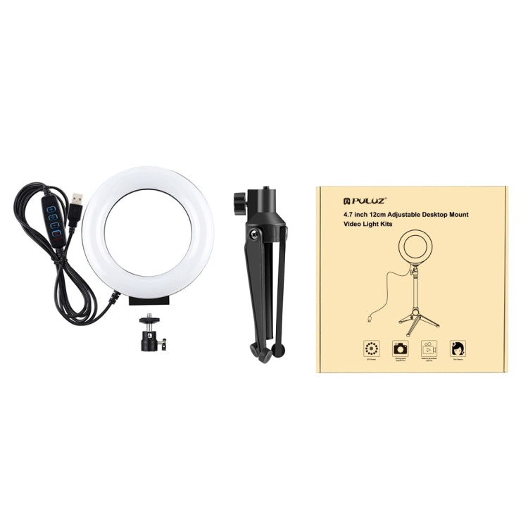 PULUZ 4.7 inch 12cm USB 3 Modes Lights+Desktop Tripod Holder