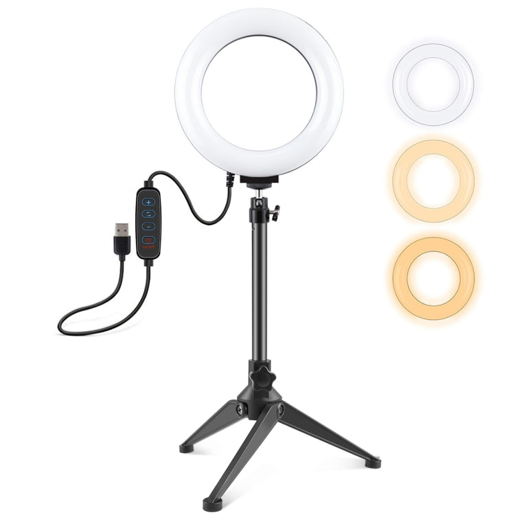 PULUZ 6.2 inch 16cm USB 3 Modes Dimmable LED Ring Vlogging Photography Video Lights + Desktop Tri...