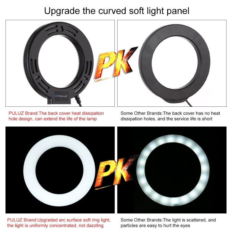 PULUZ 6.2 inch 16cm USB 3 Modes Dimmable LED Ring Vlogging Photography Video Lights + Desktop Tri...