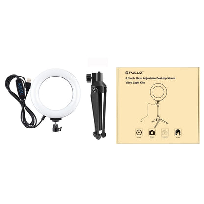 PULUZ 6.2 inch 16cm USB 3 Modes Dimmable LED Ring Vlogging Photography Video Lights + Desktop Tri...