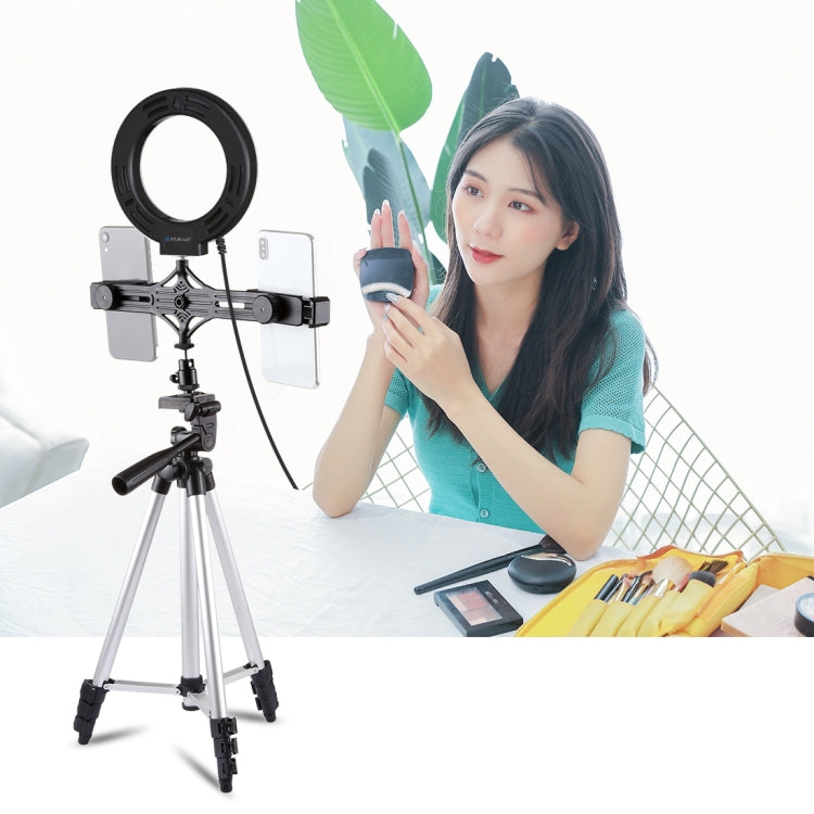 PULUZ Tripod Mount +  Live Broadcast Dual Phone Bracket + 6.2 inch 16cm LED Ring Vlogging Video L...