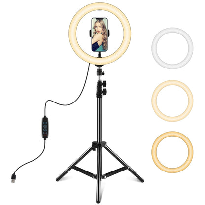 PULUZ 10.2 inch 26cm LED Ring Light  + 1.1m Tripod Mount Selfie Beauty Vlogging Video Light  Live...