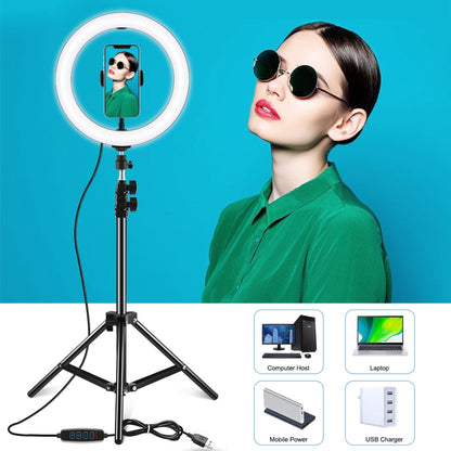 PULUZ 10.2 inch 26cm LED Ring Light  + 1.1m Tripod Mount Selfie Beauty Vlogging Video Light  Live...